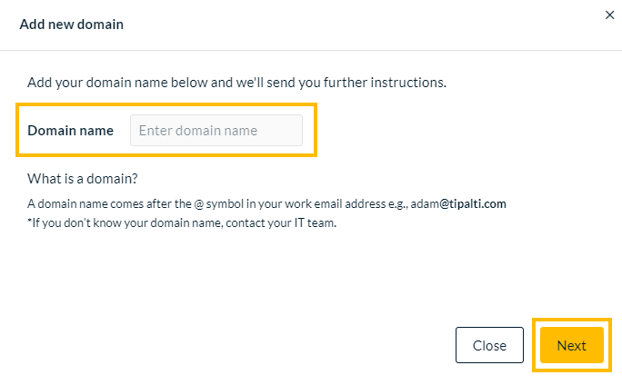Add new domain dialog