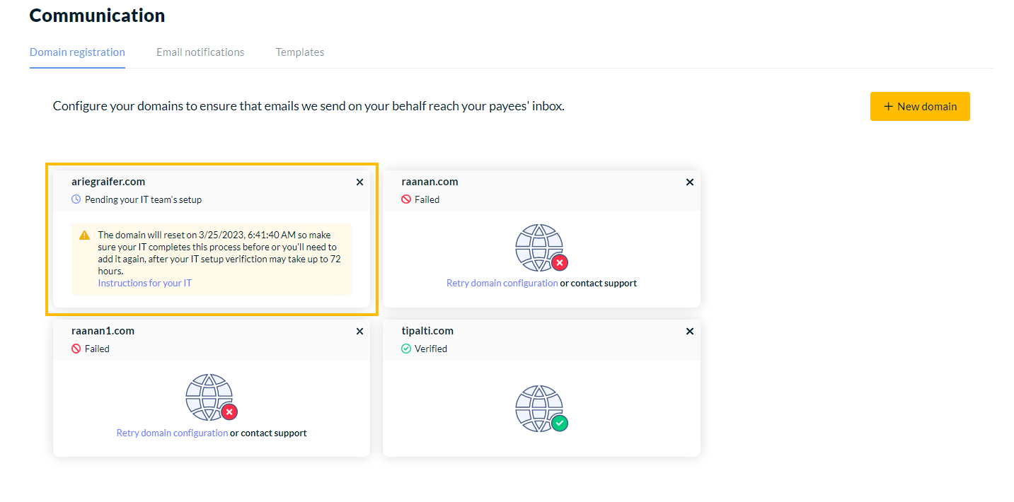 Domain configuration in Pending status