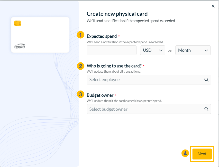 Physical card budget limits step