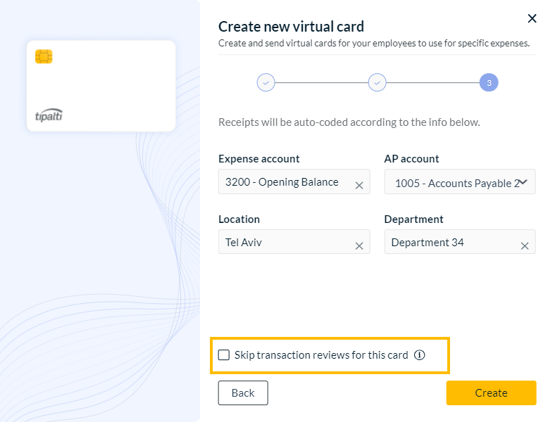 Skip transaction reviews checkbox