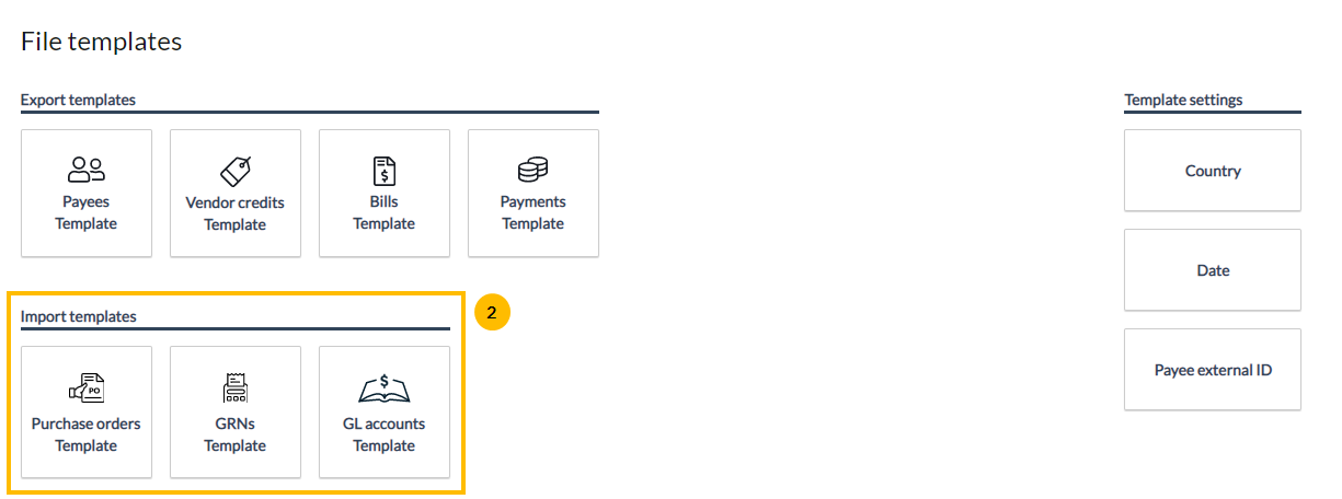 Import templates section on the File templates page