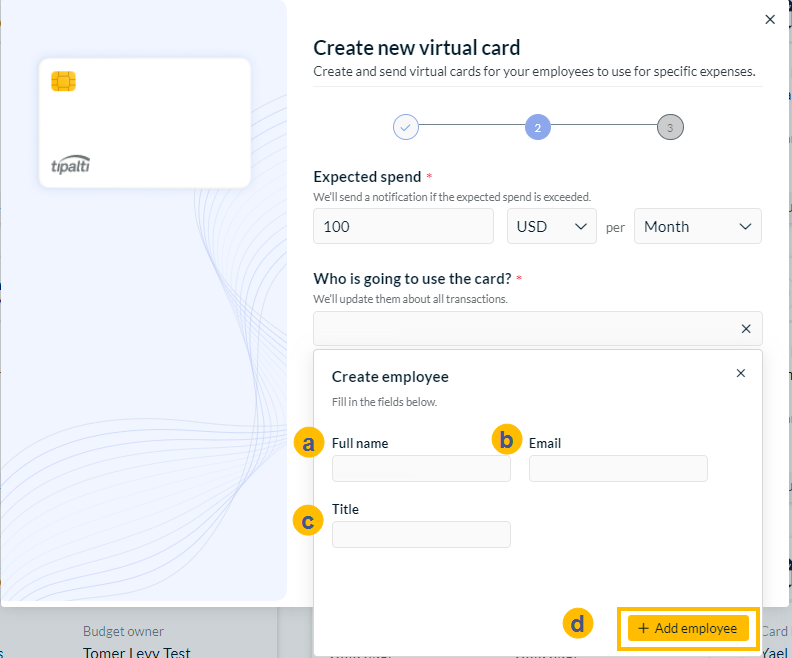 Create employee dialog