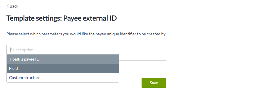 Template settings: Payee external ID