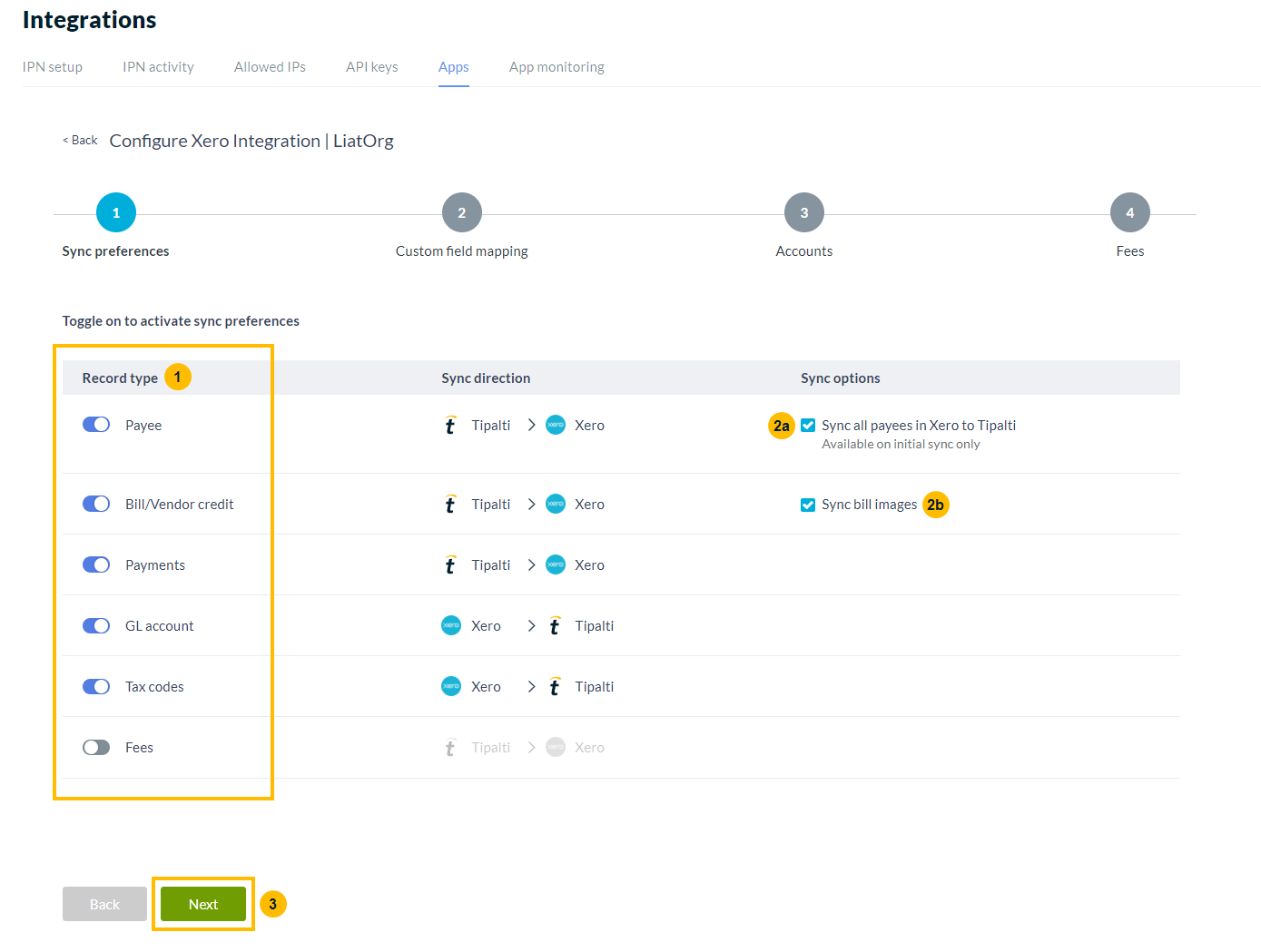 Sync preferences page