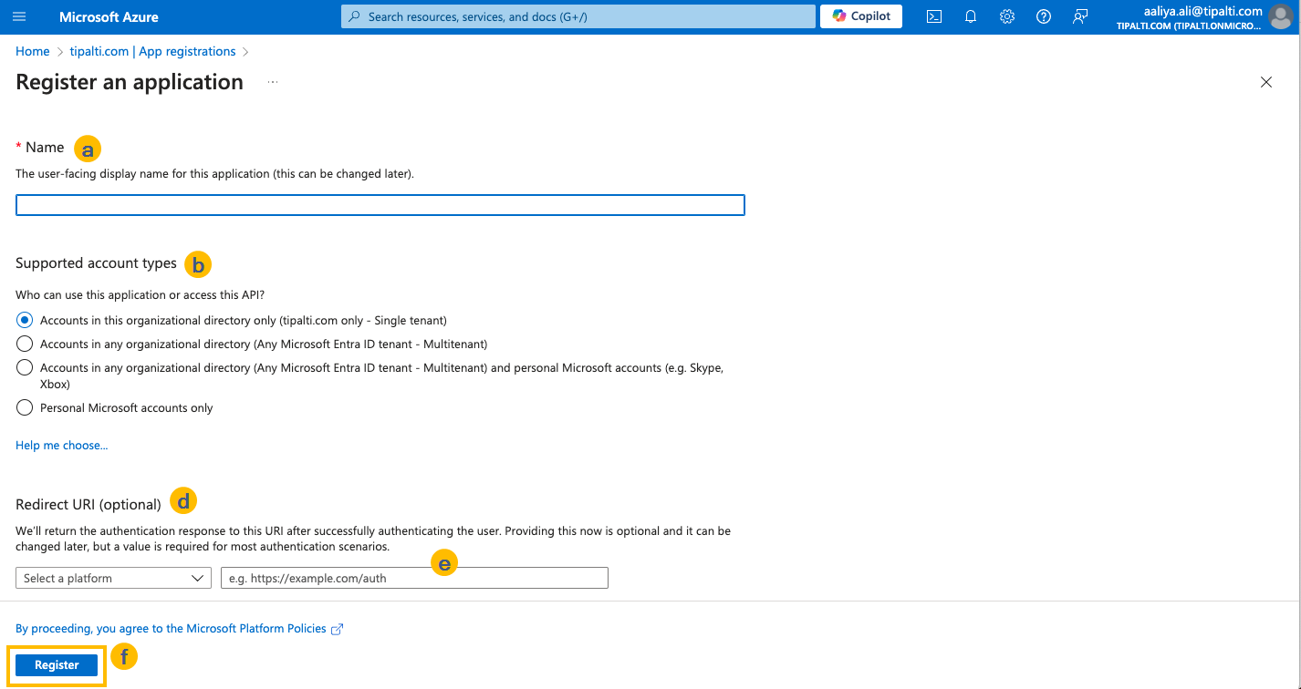 Register an application page