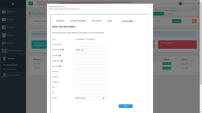 Tipalti Setup Process in Vidooly