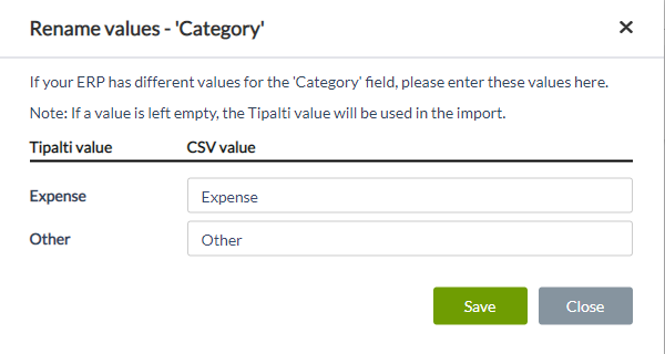 Rename values - Category dialog