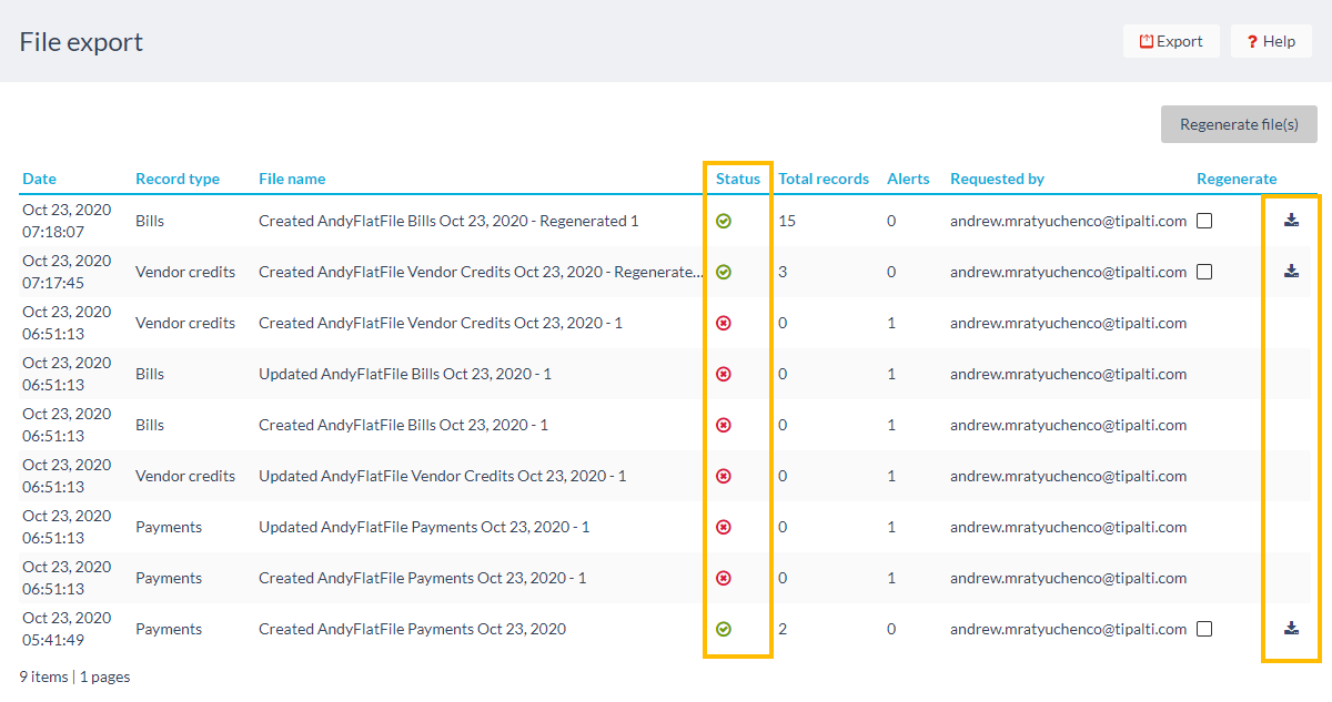 View all exported files