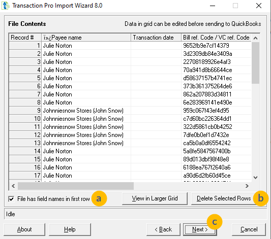 Transaction Pro file contents