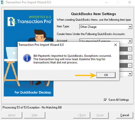 Transaction Pro Import confirmation dialog