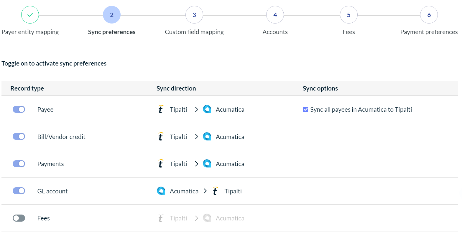 Sync preferences page