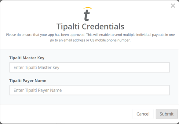 Tipalti Credentials popup in Vidooly