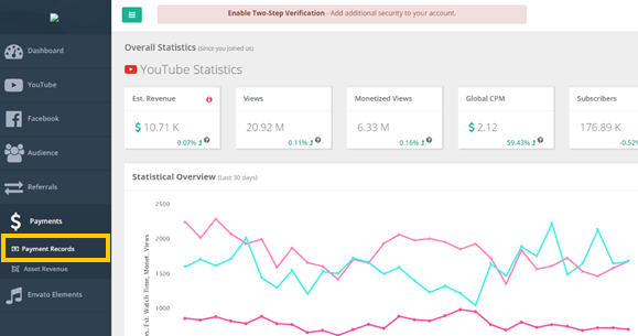 Payment Recods page in Vidooly