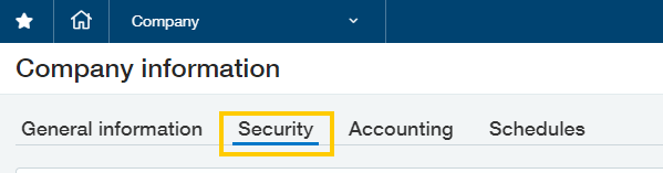Intacct - Security tab