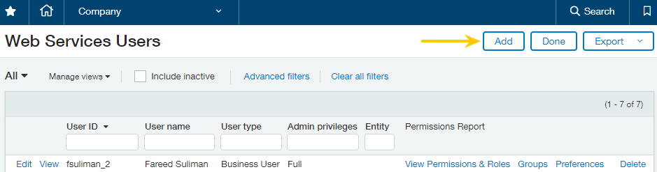 Intacct - Add Web Services users