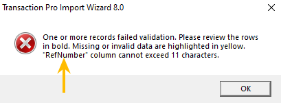 Transaction Pro warning messages