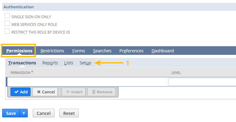 Add permissions to a user role in NetSuite