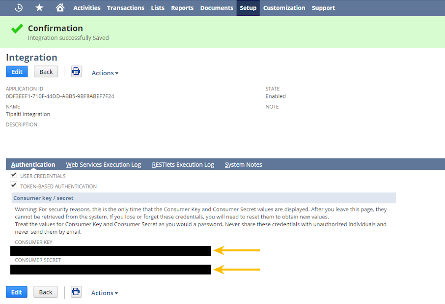 NetSuite consumer key and secret