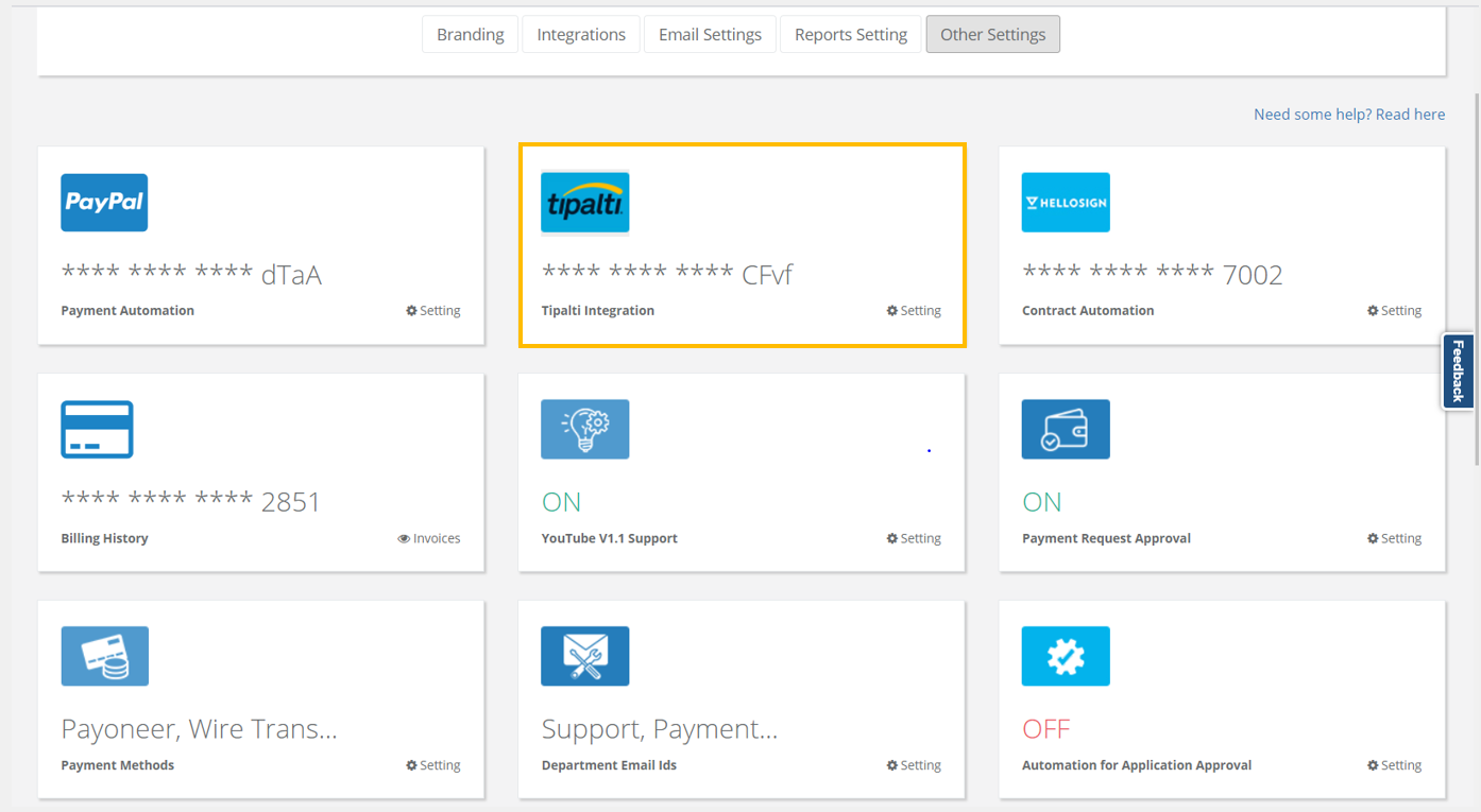 Tipalti block in Vidooly