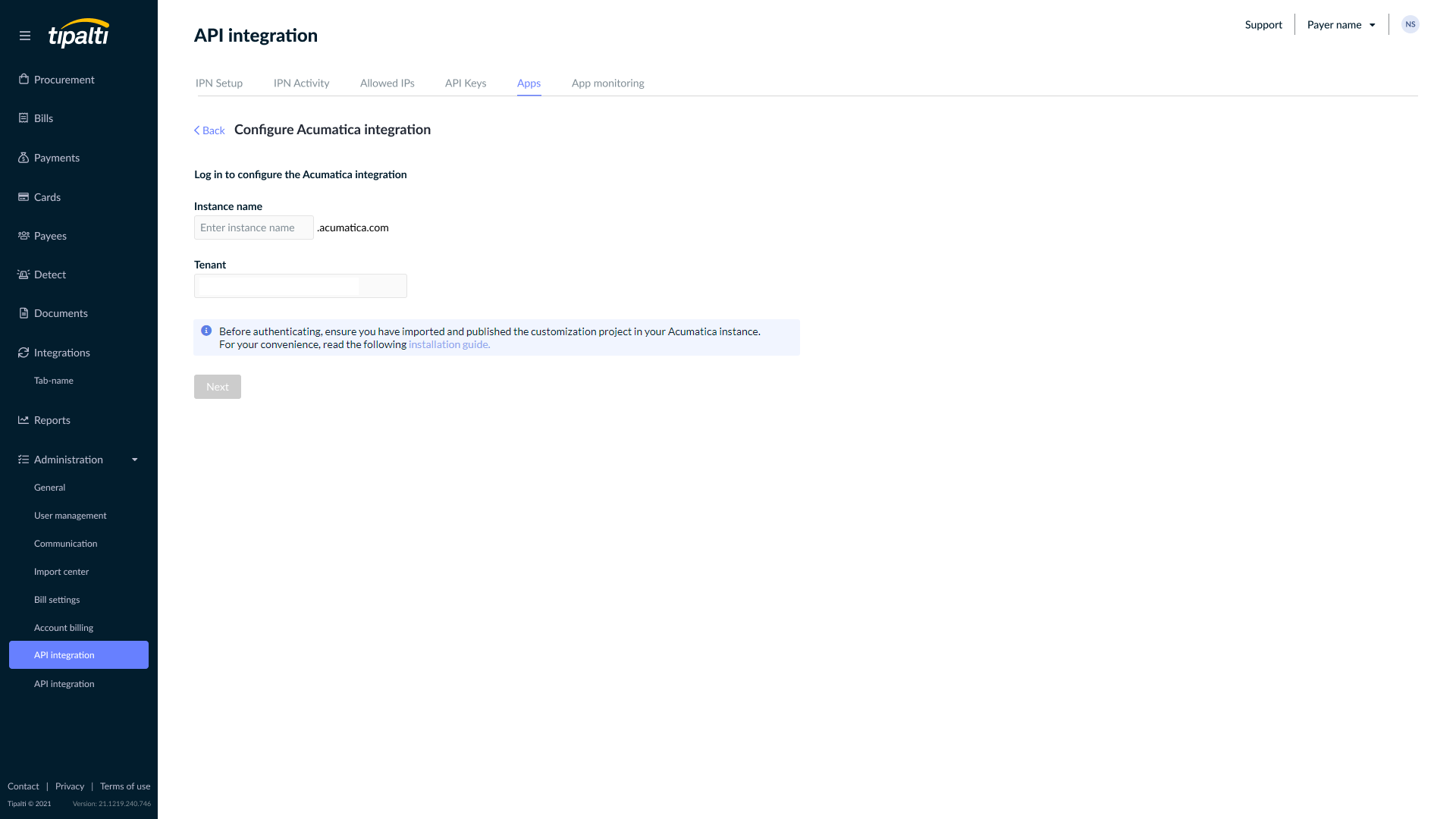 API Integration page