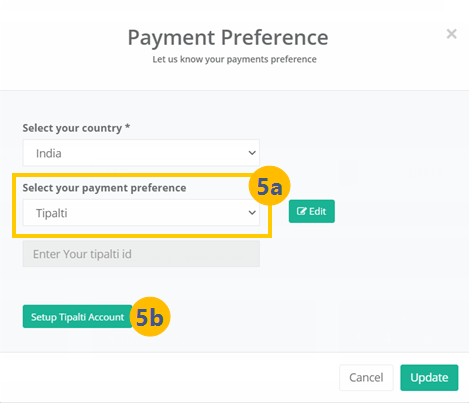 Payment Preference dialog in Vidooly