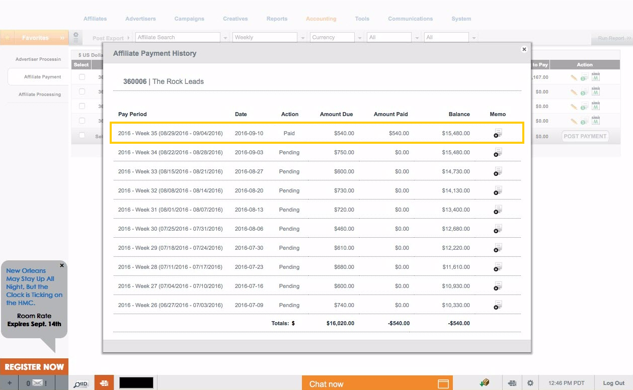 HitPath affiliate payment history