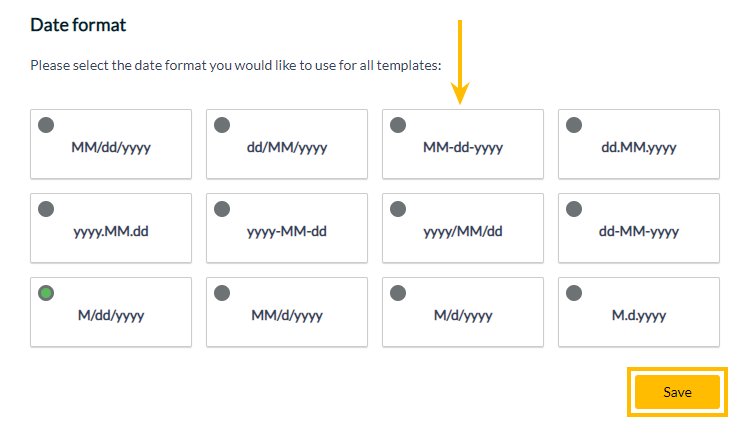 Date format settings page