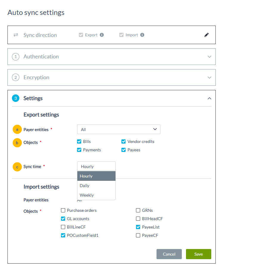 Auto-sync export settings