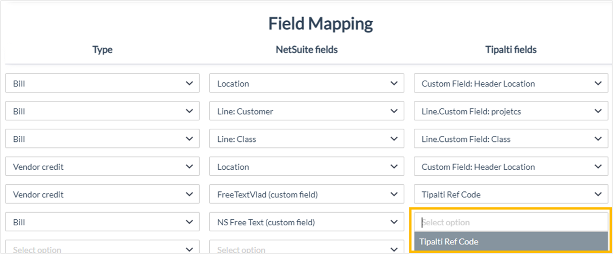 Bill refcode mapping 