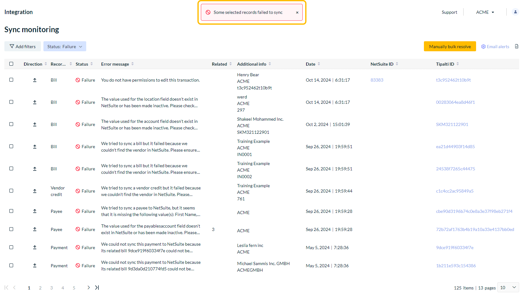 Resyncing failed message