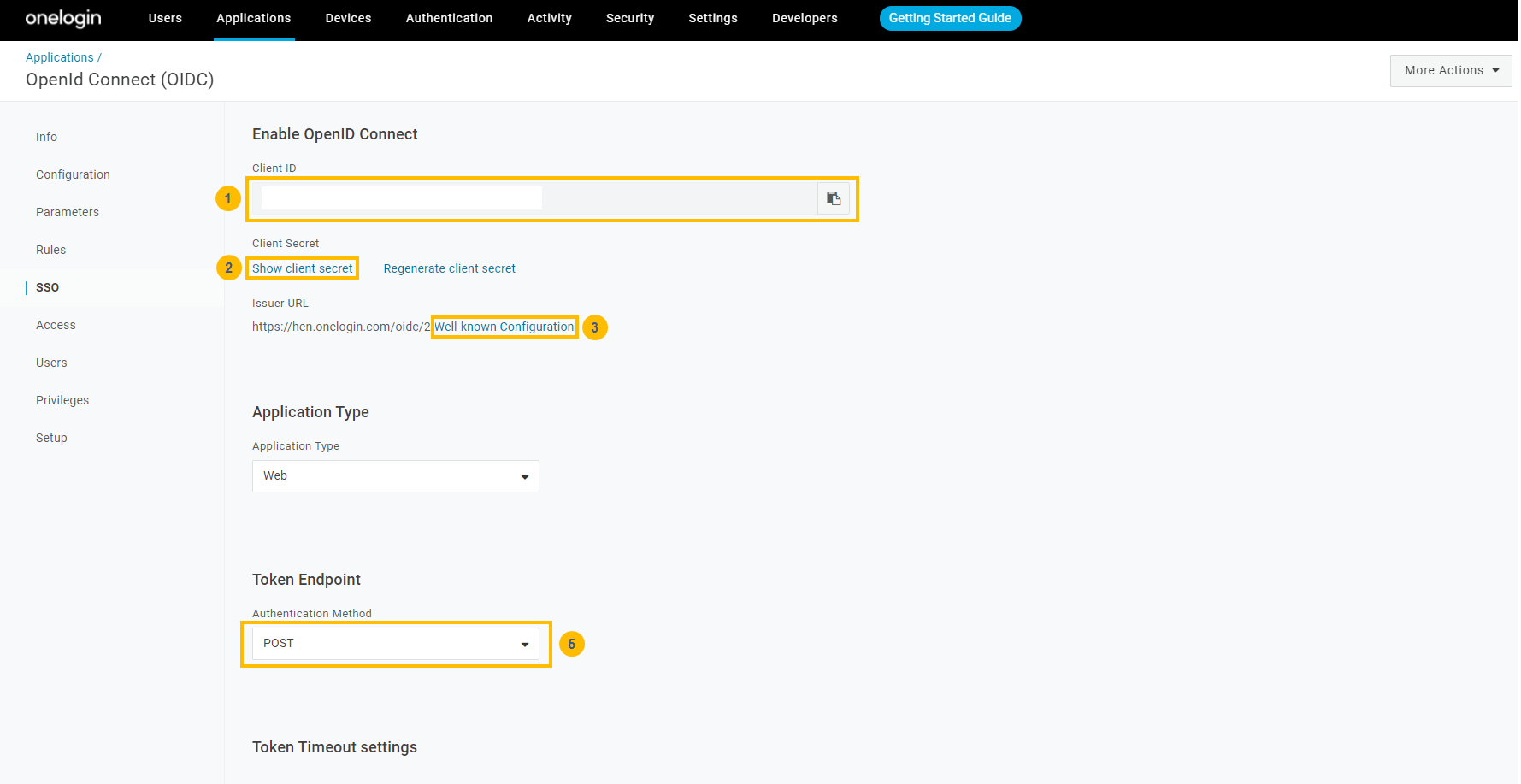 SSO tab in OneLogin app