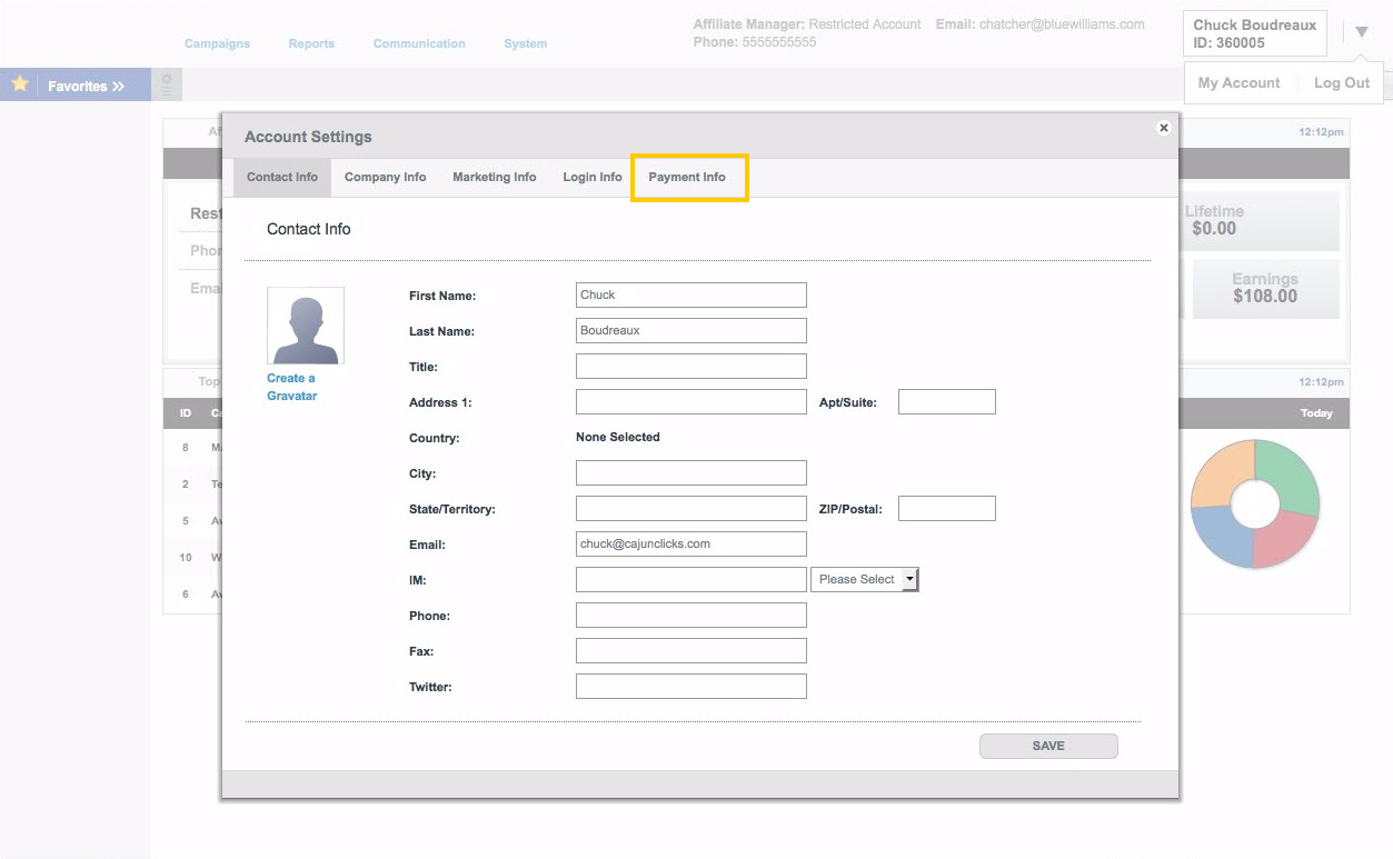 Account Settings window