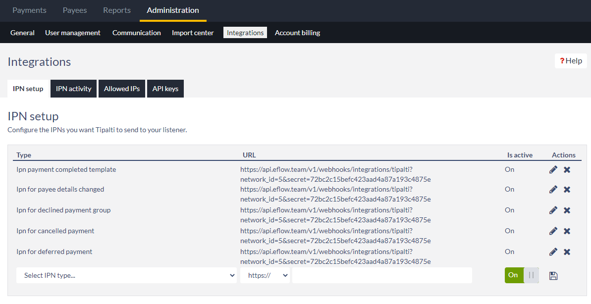 Set up IPNs in Tipalti