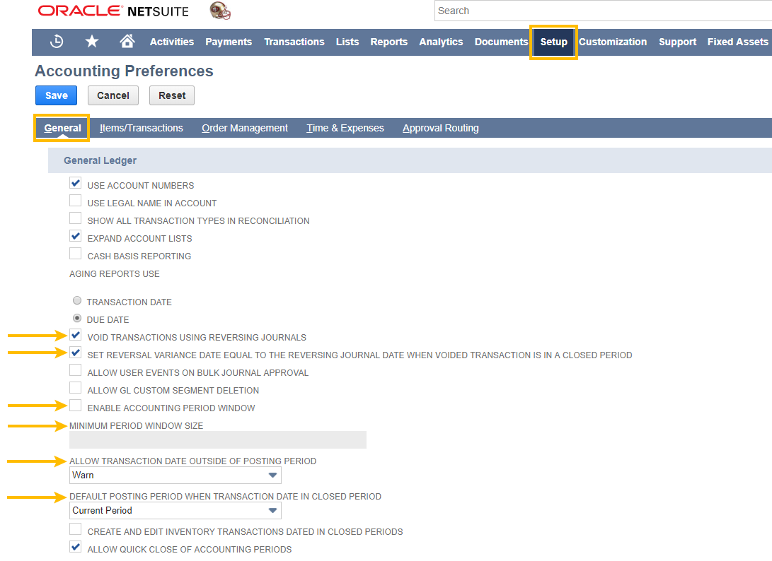 Posting period settings