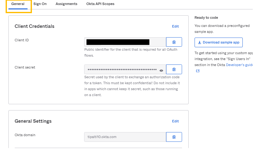 Clien credentials section