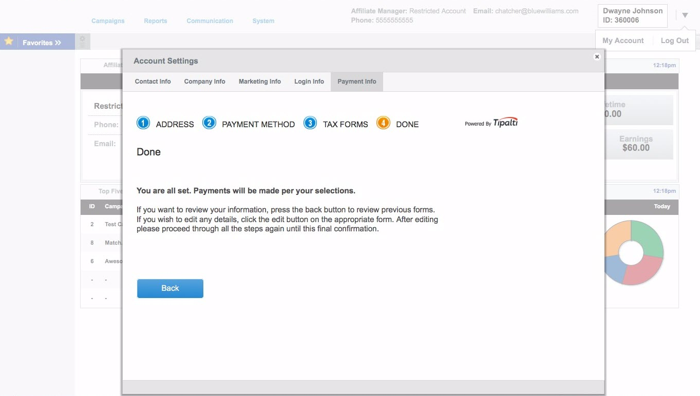 Confirmation of tax form completion