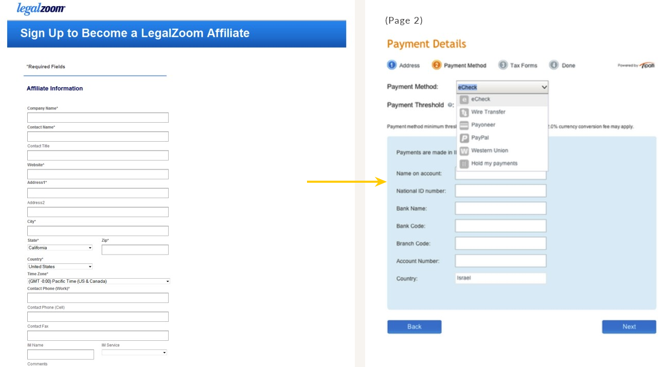 Sign-up page in Cake Admin