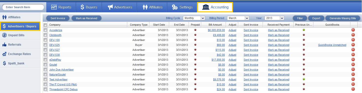 Month-end reconcilliation for advertisers