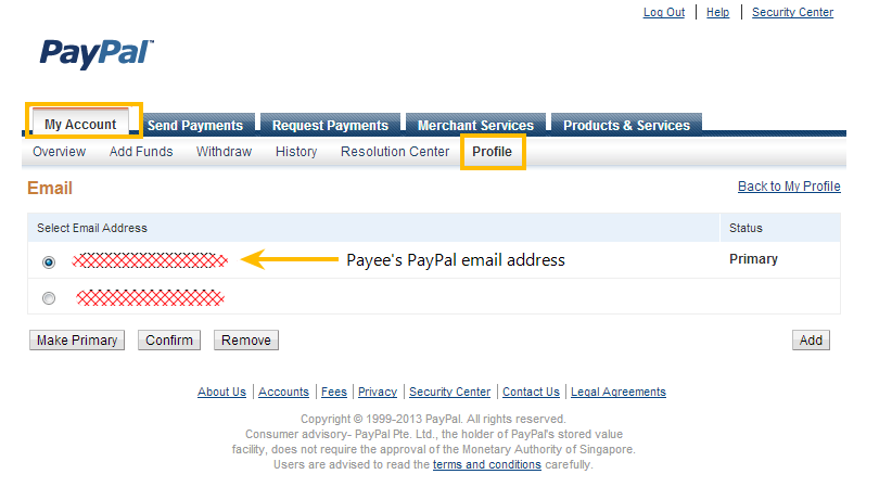 Payee's PayPal email address