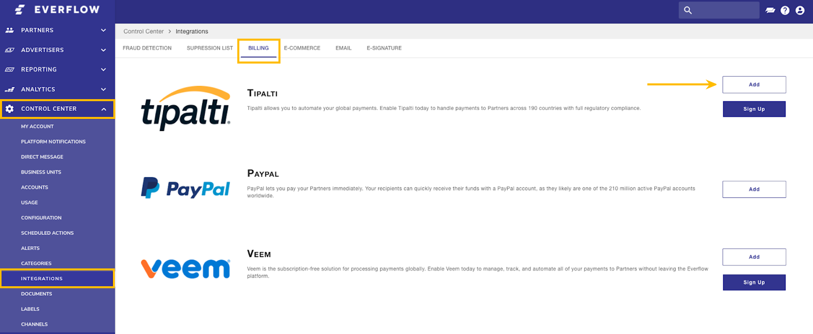 Add Tipalti to billing