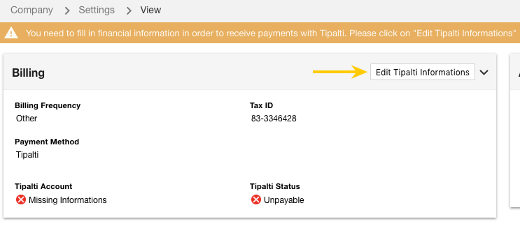 Affiliate's Tipalti status