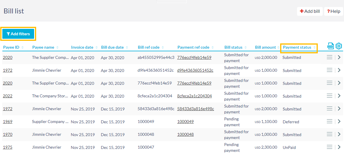 Payment status column