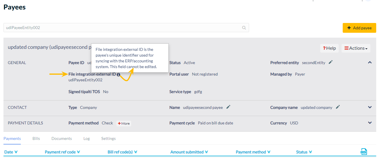 Flat file external ID fiels on payee record