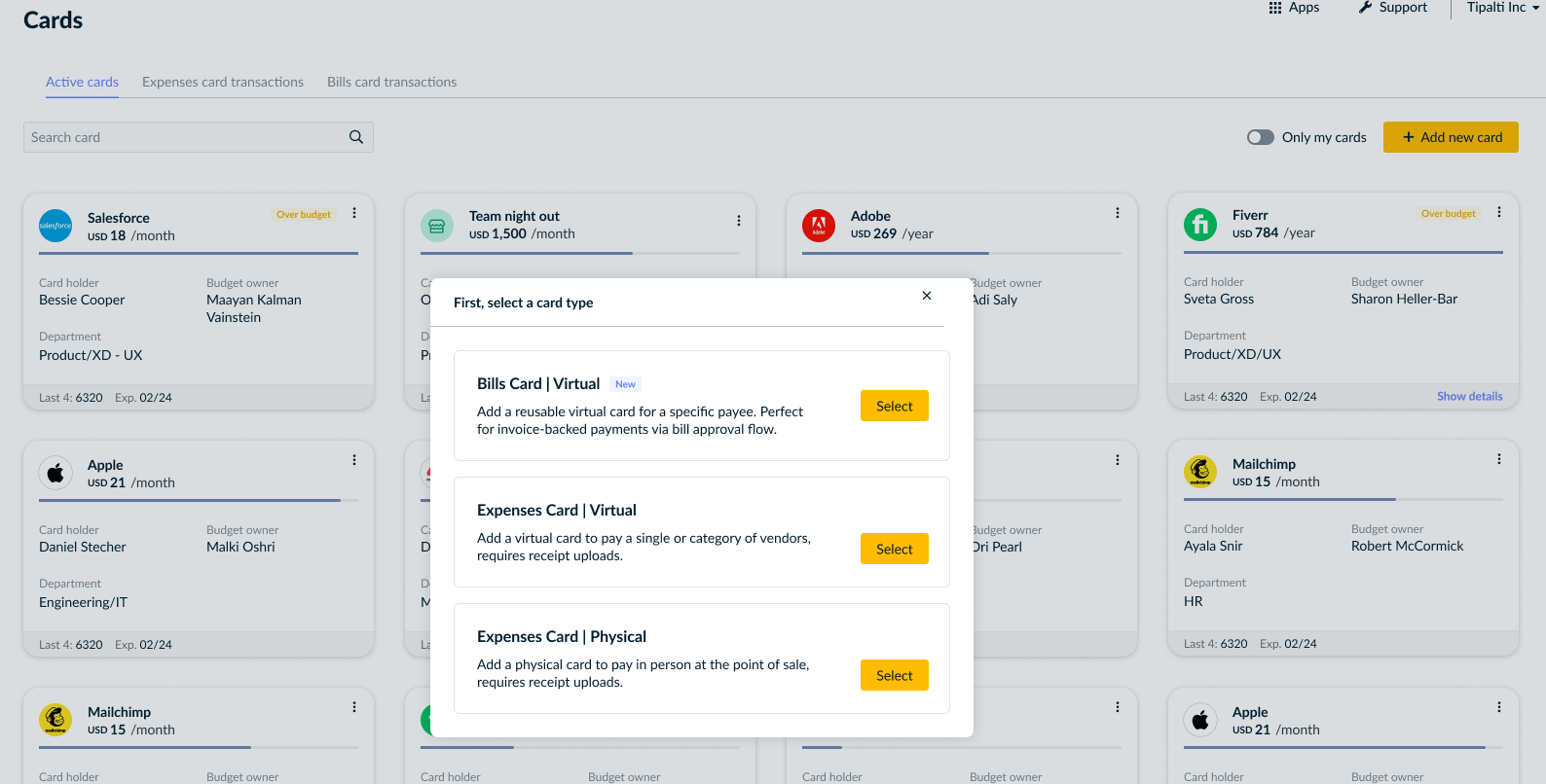 Add new card dialog