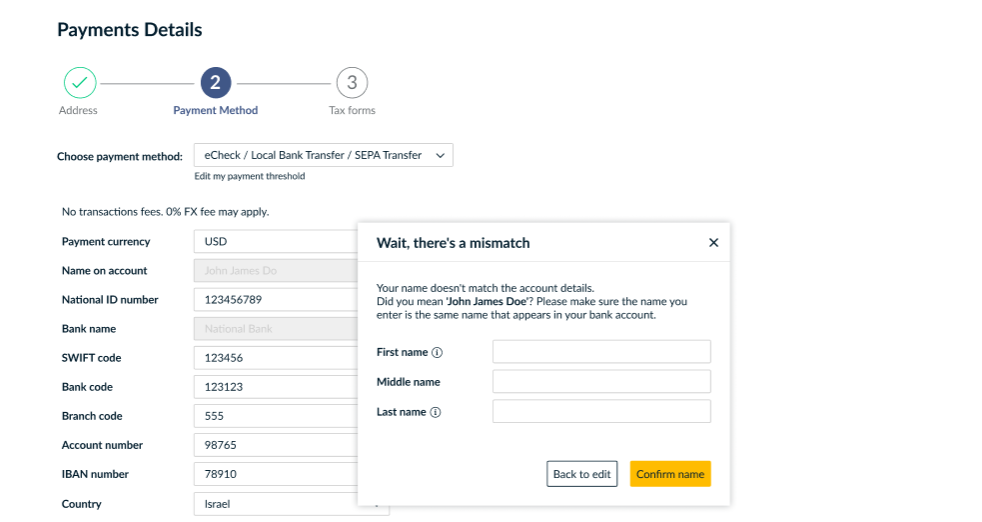 Partial match dialog