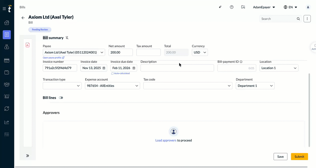 Approver card showing move and delete options