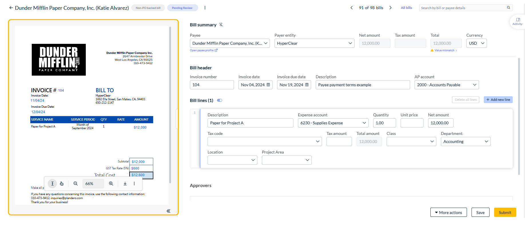 Invoice image area