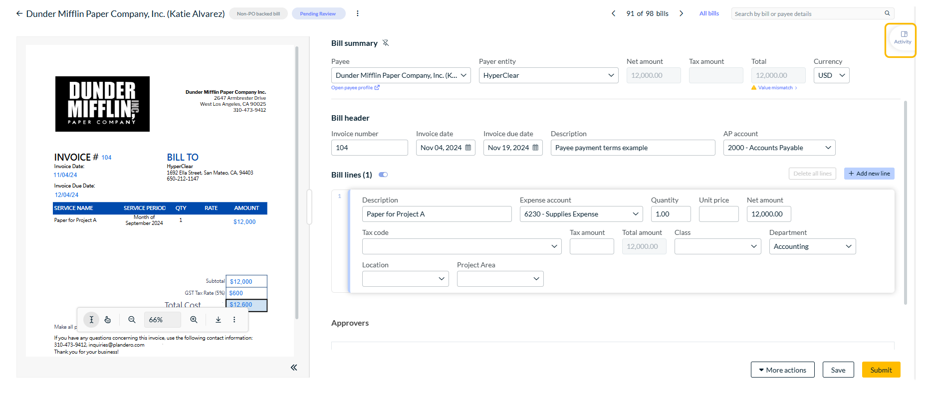 Activity panel