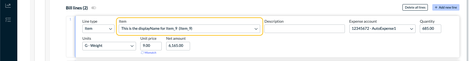 Item dropdown is to the right of the Line type dropdown.