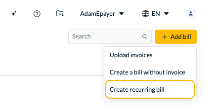 Select Create recurring bill from the Add bill menu